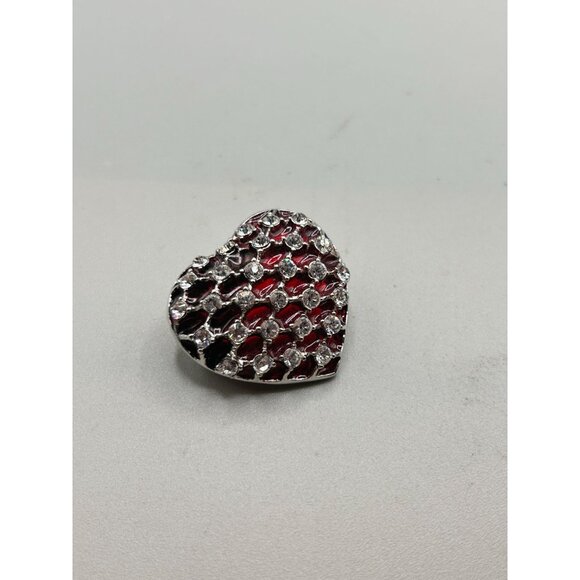 Vintage Heart Pin Brooch Red Poured Resin and Rhinestones Red Heart Love Pin - Picture 2 of 9